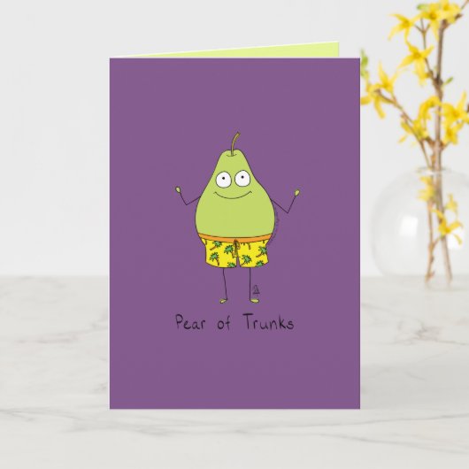Birne aus Trunks - Funny Pear Pun Card Karte (Gelbe Blume)
