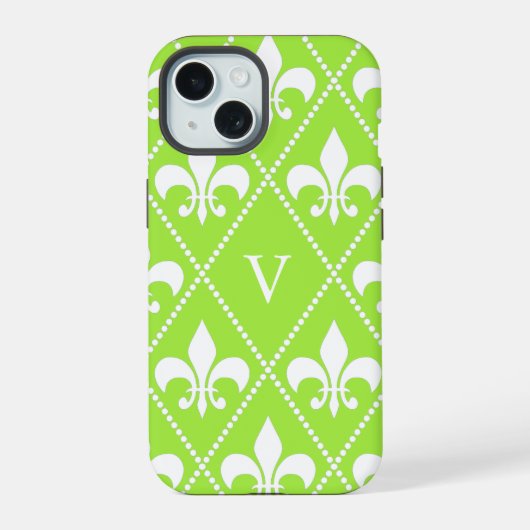 Birne Fleur de Lis mit Monogramm iPhone 15 Hülle (Rückseite)