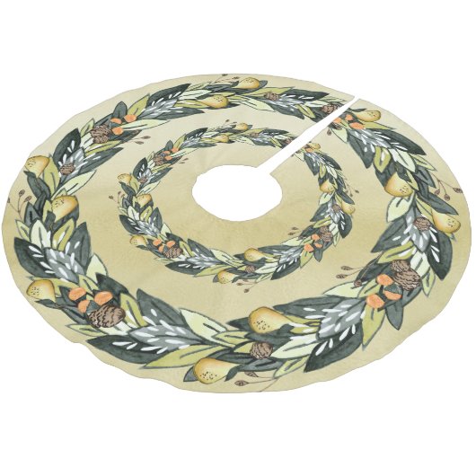 Birne Tree, Goldener Weihnachtsbaumrock Polyester Weihnachtsbaumdecke (Schrägansicht)