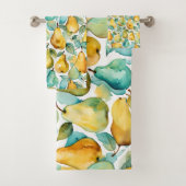 Birnen-Aquarell-Kunst  Badhandtuch Set (Insitu)