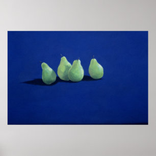 Birnen auf einem blauen Stoff Poster