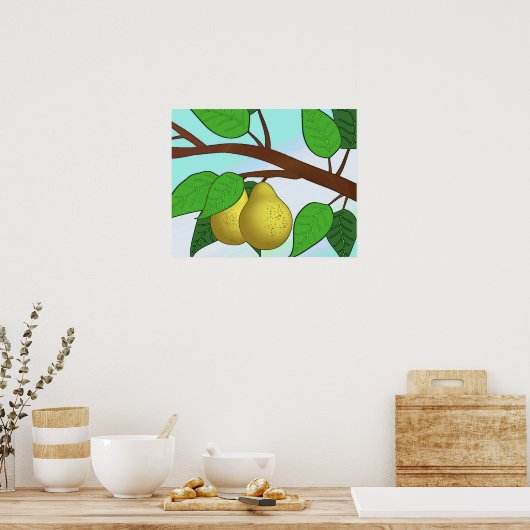 "Birnen auf einer Zweigniederlassung" mit Rand Poster (Küche)