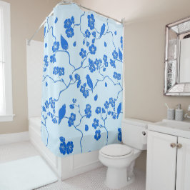 Birnen auf Kirschblüten Blau auf blau Duschvorhang