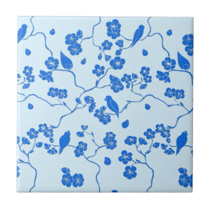 Birnen auf Kirschblüten Blau auf blau Fliese