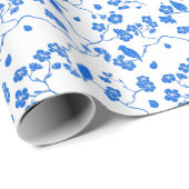 Birnen auf Kirschblüten Blauer Druck Geschenkpapier (Rolleneckpunkt)