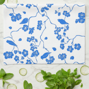 Birnen auf Kirschblüten Blauer Druck Geschirrtuch