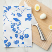 Birnen auf Kirschblüten Blauer Druck Geschirrtuch (Viertel Falte)