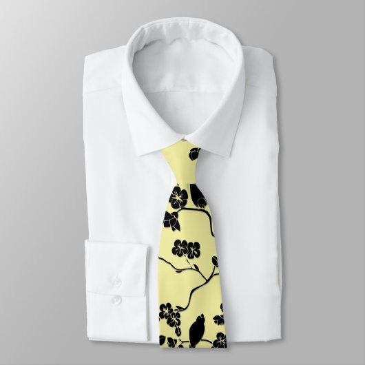 Birnen auf Kirschblüten Schwarz auf Zitronengelb Krawatte (Gebunden)