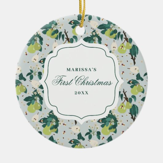 Birnen & Bienen Botanischer Blumengarten Weihnacht Keramik Ornament (Vorne)