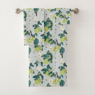 Birnen & Bienen in einem botanischen Blumengarten Badhandtuch Set