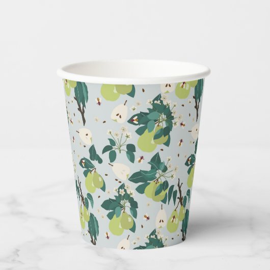 Birnen & Bienen in einem botanischen Blumengarten Pappbecher (Vorderseite)