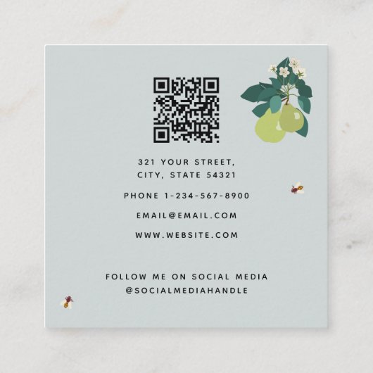 Birnen Botanischer Blumendesigner Quadratische Visitenkarte (Rückseite)