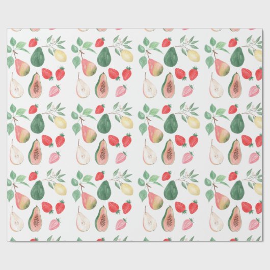 Birnen, Erdbeeren, Papaya, Zitrone, Fruchtmischung Geschenkpapier (Flach)