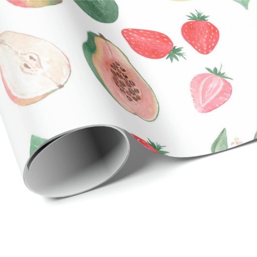 Birnen, Erdbeeren, Papaya, Zitrone, Fruchtmischung Geschenkpapier (Rolleneckpunkt)