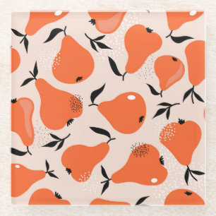 Birnen Galore: farbenfrohe Vintage Tapete Glasuntersetzer