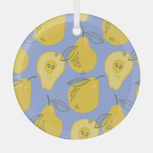 Birnen im Memphis-Stil: blauer Hintergrund. Ornament Aus Glas