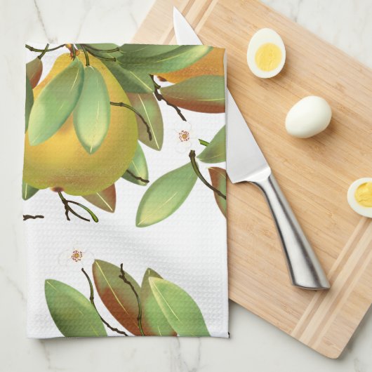 Birnen mit Blume Geschirrtuch (Viertel Falte)