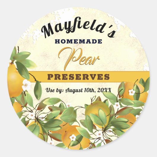 Birnen Obstkonserven | Jam Jar Label Runder Aufkleber (Vorderseite)