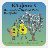 Birnen Pals Funny Cartoon Sauce Pie und mehr Quadratischer Aufkleber (Vorderseite)