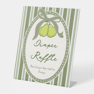 Birnen-Sage-Grün Retro-Baby-Shower-Windel-Raffle Sockelschild