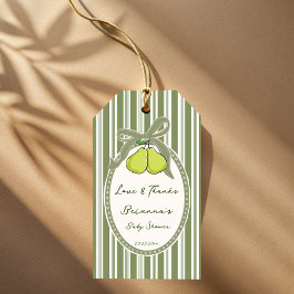 Birnen-Sage-Grün Retro-Streifen Baby Shower Favor Geschenkanhänger