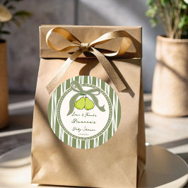 Birnen-Salbei-grüne Retro-Streifen-Baby-Shower-Mit Runder Aufkleber