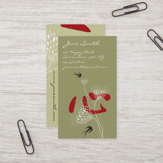 Birnen schlucken Chinesisches Herz-Orientales Kanj Visitenkarte (Vorderseite/Rückseite Beispiel)