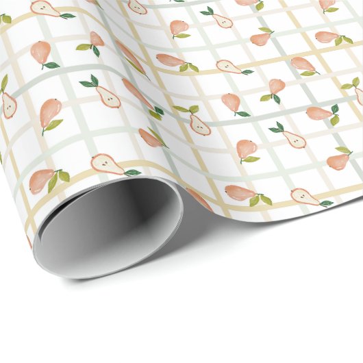 Birnen Sommer Picknick Karo Gingham neutral Geschenkpapier (Rolleneckpunkt)