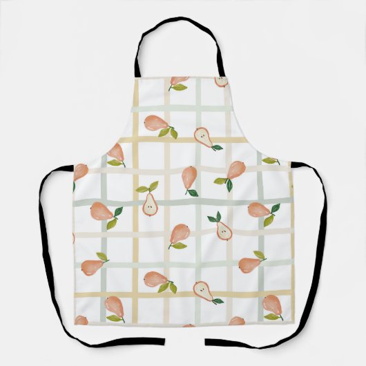 Birnen Sommer Picknick Karo Gingham neutral Schürze (Vorderseite)