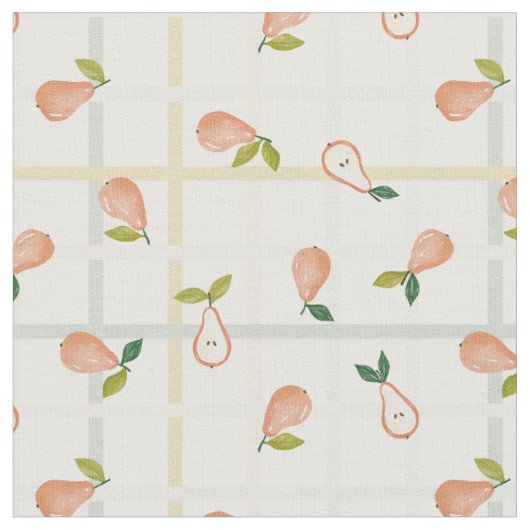 Birnen Sommer Picknick Karo Gingham neutral Stoff (Nahaufnahme)