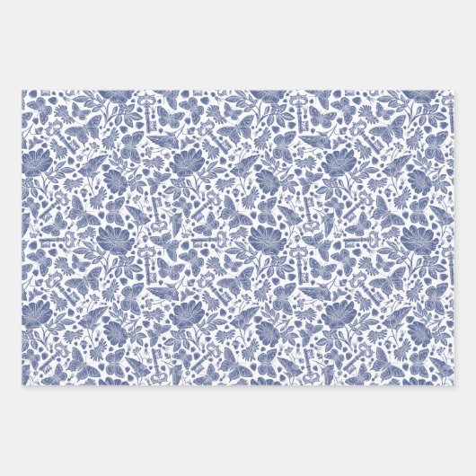 Birnen und blaue Packpapierblätter Geschenkpapier Set (Vorderseite 3)