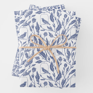 Birnen und blaue Packpapierblätter Geschenkpapier Set
