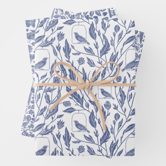 Birnen und blaue Packpapierblätter Geschenkpapier Set (Beispiel)