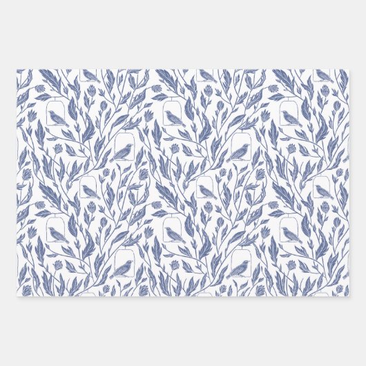 Birnen und blaue Packpapierblätter Geschenkpapier Set (Vorderseite)