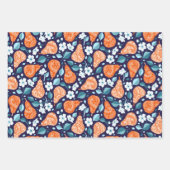 Birnen und Blüten in Orange und Blau Geschenkpapier Set (Vorderseite 3)
