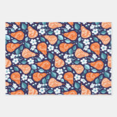 Birnen und Blüten in Orange und Blau Geschenkpapier Set (Vorderseite 2)