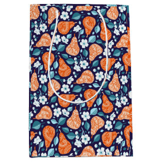 Birnen und Blüten in Orange und Blau Mittlere Geschenktüte