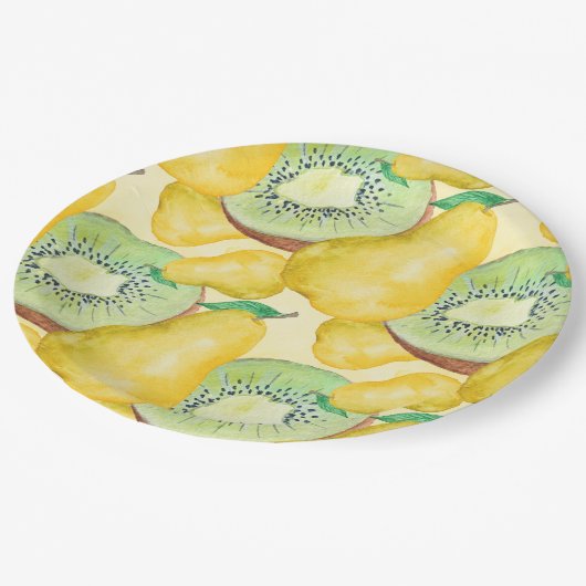 Birnen und Kiwi Pappteller (Schrägansicht)