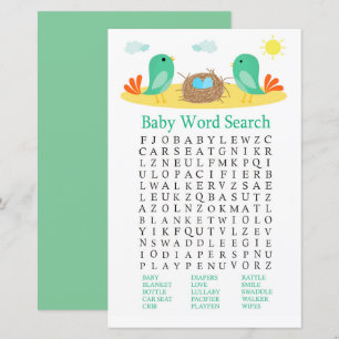 Birnen und Nest Baby Shower Word Search Game