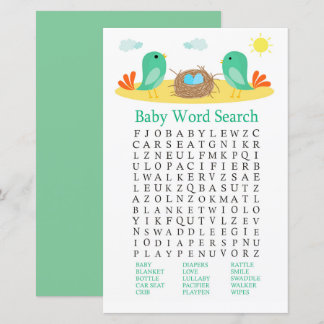 Birnen und Nest Baby Shower Word Search Game