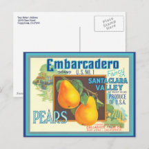 Birnen Vintages Landschaftliches Label Postkarte