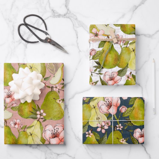 Birnenblüten - Set von 3 Geschenkpapier Set (Vorderseite)