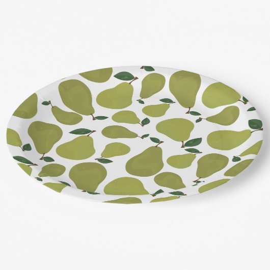 Birnenmuster Pappteller (Schrägansicht)