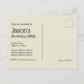 birt BBQ, barbecue, bbq grill, Invitation Postcard Einladungspostkarte (Rückseite)