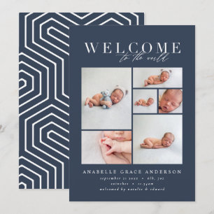 Birth Ankündigung mehrere Foto Marine geometrisch