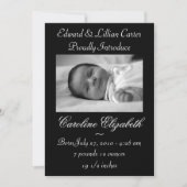 Birth-Ankündigung von Black & White Foto Ankündigung (Vorderseite)
