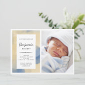 Birth Announcement Boy Blue Watercolor Foto Ankündigung (Stehend Vorderseite)