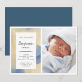 Birth Announcement Boy Blue Watercolor Foto Ankündigung (Vorne/Hinten)