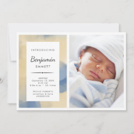 Birth Announcement Boy Blue Watercolor Foto Ankündigung