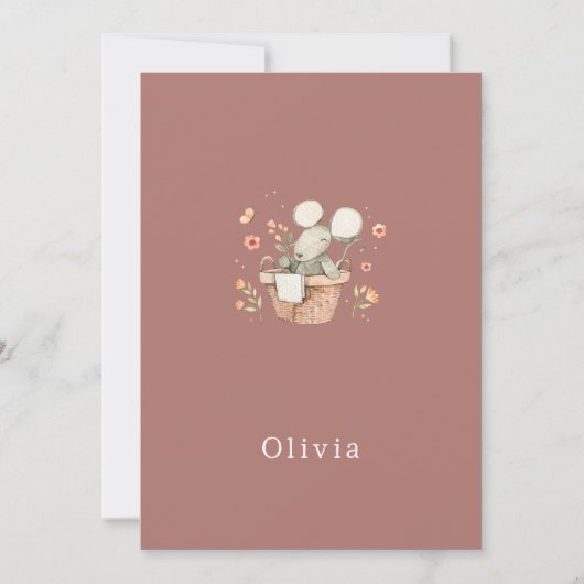 Birth Announcement Card Cute Little Mouse Mitteilungskarte (Vorderseite)